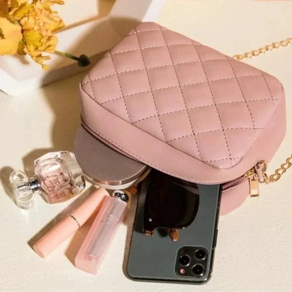 Pink Quilted Gold Chain Crossbody Purse - Picture 2 of 5